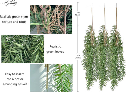 3 Fake Hanging Plants of Bamboo Stems with Roots, Faux Hanging Greenery Plastic Plants for Party