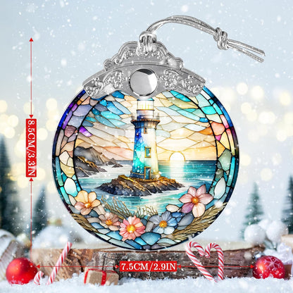 Stained Glass Suncatcher, Jocidea Lighthouse Ornament, Christmas Ornaments, Holidays Ornaments