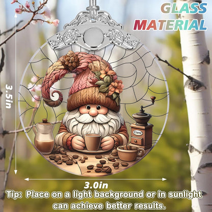 Stained Glass Suncatcher Ornament - Charming Gnome Christmas Decorations - Christmas Ornaments for