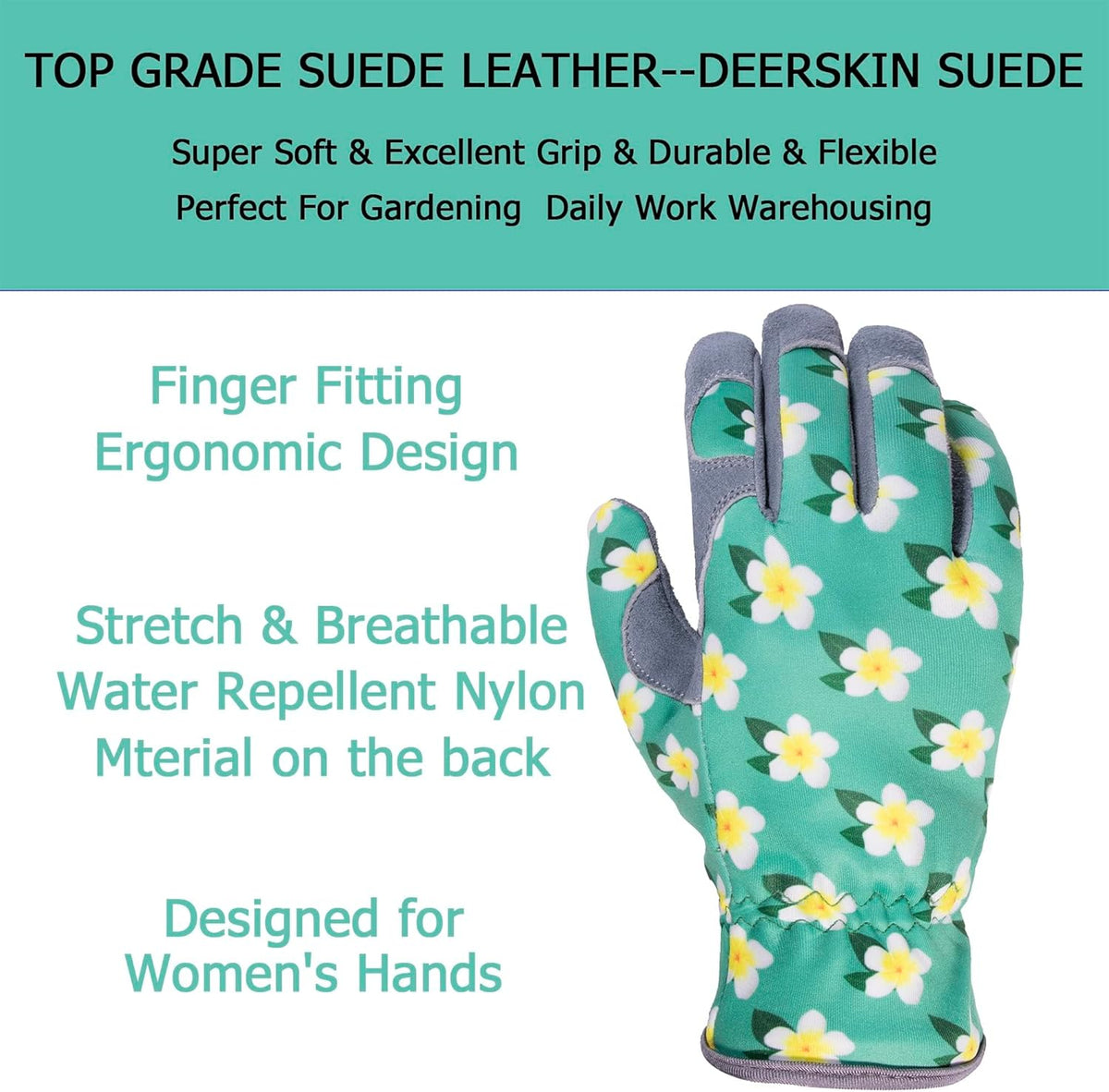 SKYDEER Premium Genuine Deerskin Suede Women's Gardening Gloves, Ultra-Soft Padded, Comfort Fit for