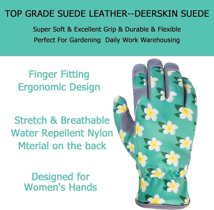 SKYDEER Premium Genuine Deerskin Suede Women's Gardening Gloves, Ultra-Soft Padded, Comfort Fit for