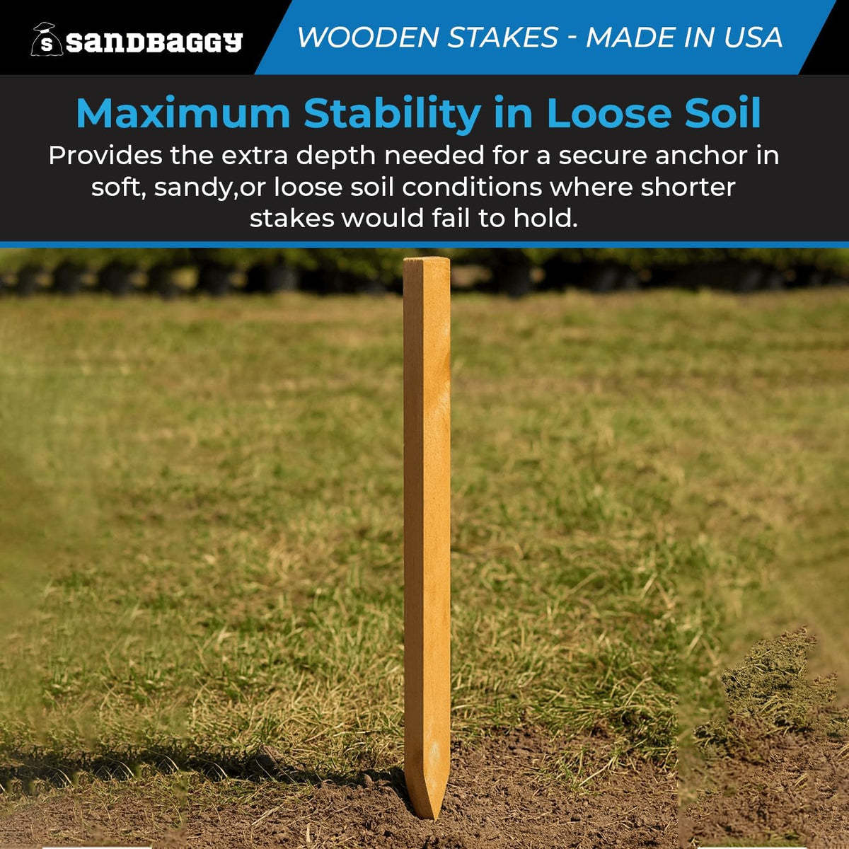 Sandbaggy 3 Ft Wood Stakes (1" X 3" X 36") - Made in The USA - 3" Extra Wide Stakes for Concrete
