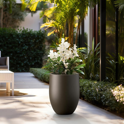 Kante Tall Concrete Planter, 21.7-Inch Height Dark Brown Large Indoor Outdoor Plant Pot with