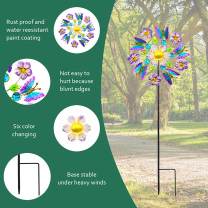 Solar Wind Spinners Outdoors for Yard and Garden - 40 Inch Metal Wind Sculpture, Outdoor Kinetic