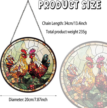 Couple Chicken Stained Glass Window Hanging Chicken Sun Catcher Decor New House Decor Christmas