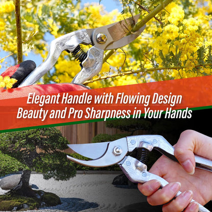 SUIZAN Bypass Pruning Shears 8.3” Plus Forged Aluminum Handle - Professional Japanese Hand Pruners