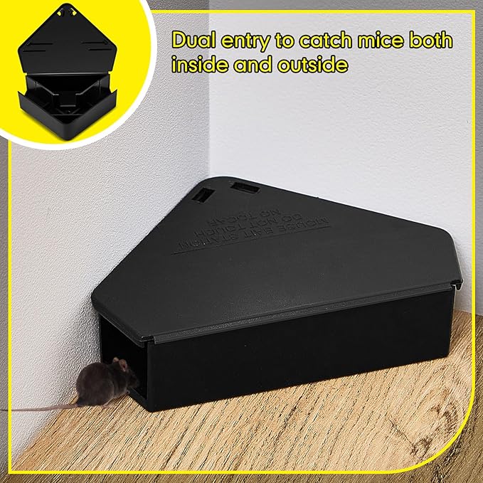 Qualirey 12 Pcs Mice Station with Key Triangle Bait Station Reusable Rodent Trap Bait Box, Keeps
