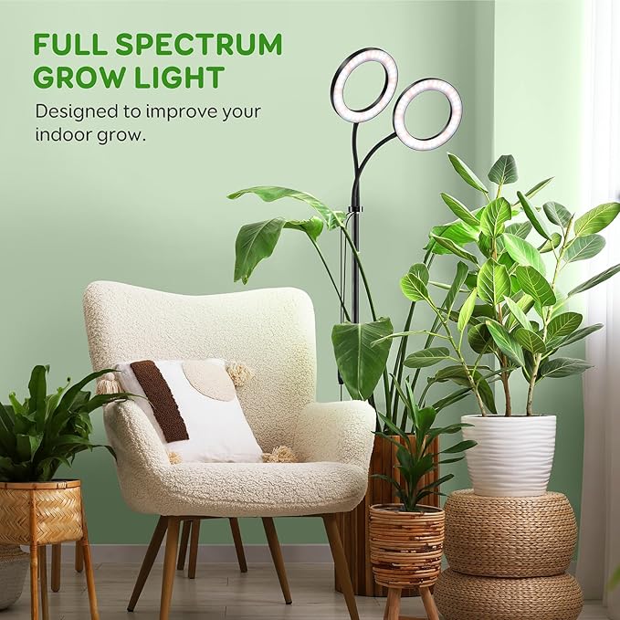 Dual Head Grow Light for Indoor Plants,Full Spectrum LED Halo Plant Lights with Stand, Floor