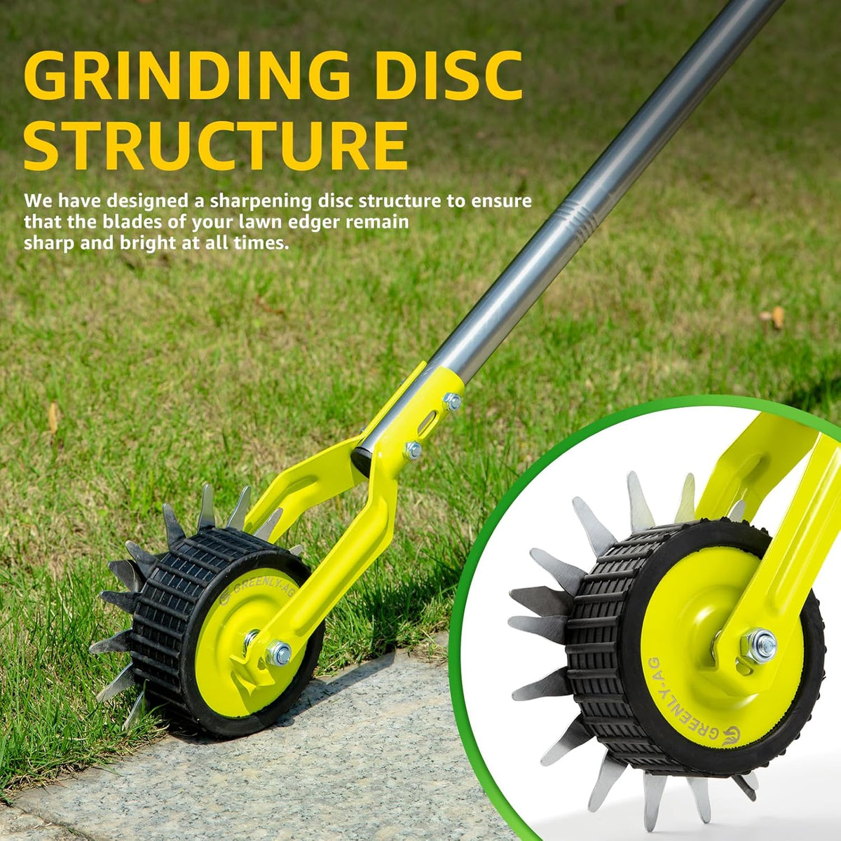 58-Inch Manual Edger Lawn Tool, Wheel Rotary Edger with Adjustable 4-Section Stainless Steel Handle