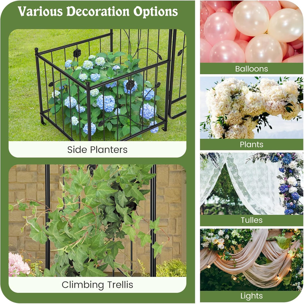 S AFSTAR 87-Inche Garden Arbor with Gate & Side Planter Box, Metal Garden Arch with Lockable Gate