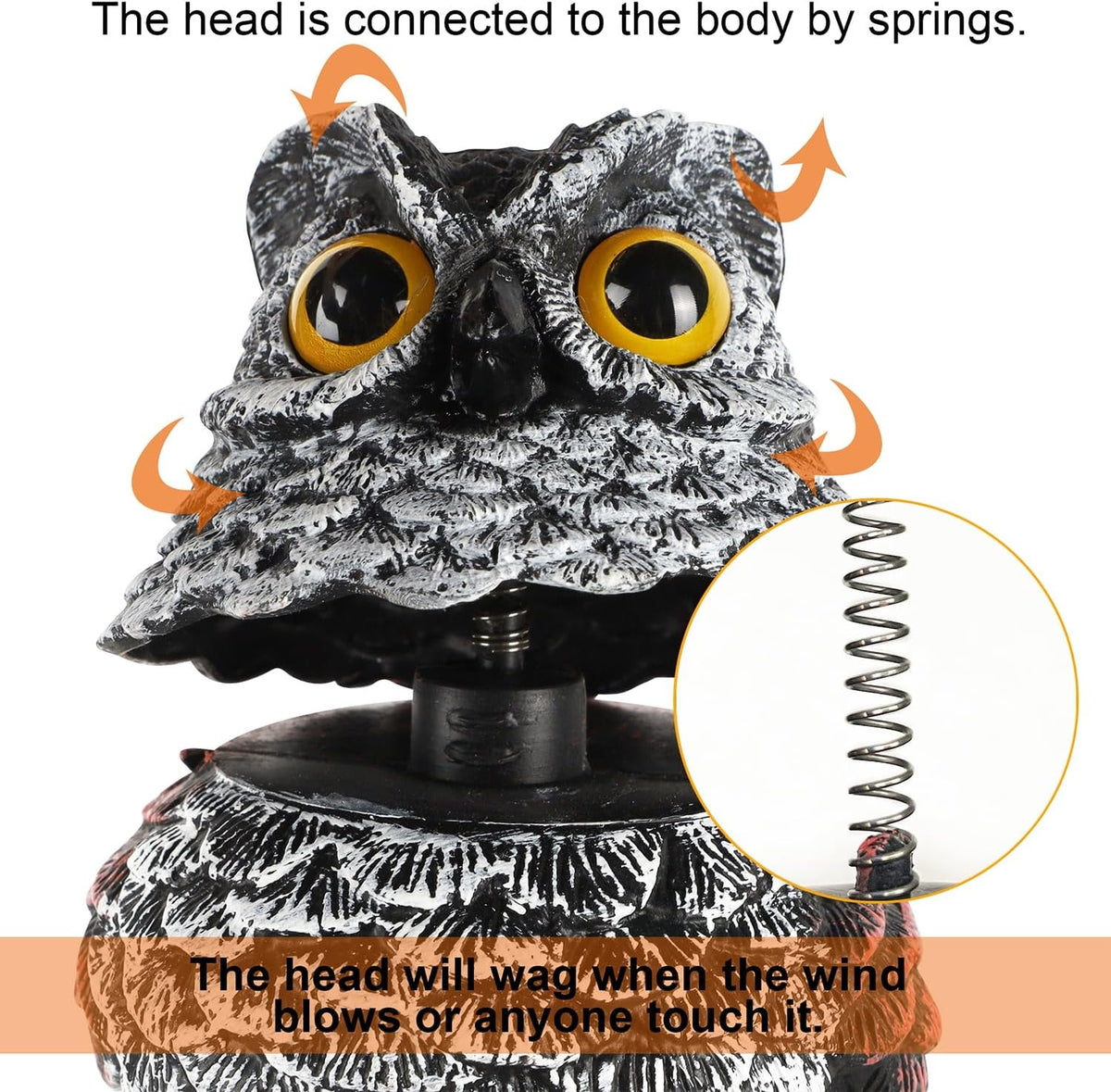 Hausse 2 Pack Fake Owl Decoy Bird Scarecrow Sculpture, 11.2 inch Wagging Head Plastic Owl Scare