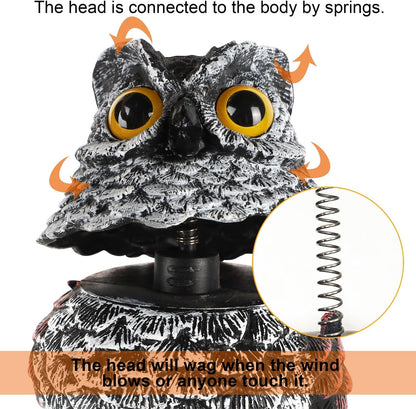 Hausse 2 Pack Fake Owl Decoy Bird Scarecrow Sculpture, 11.2 inch Wagging Head Plastic Owl Scare