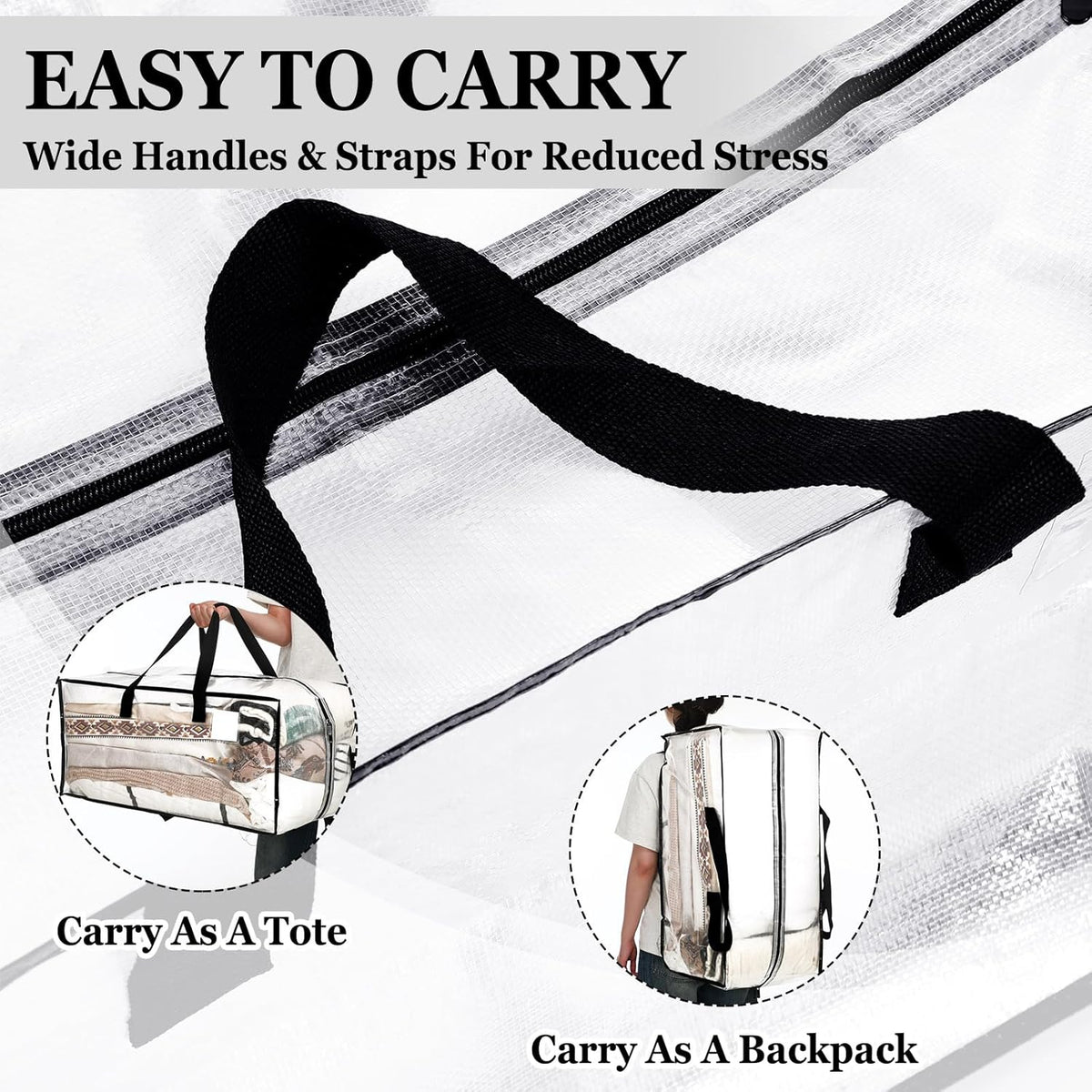 4 Pcs 24 Gallon Large Moving Bags with Zipper and Handles Foldable Storage Duffle Bags Heavy Duty