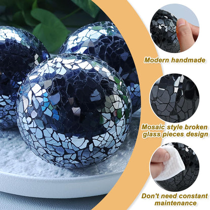 Decorative Balls for Centerpiece Bowls Black Mosaic Glass Orbs Sphere Crack Ball Mirror Globe