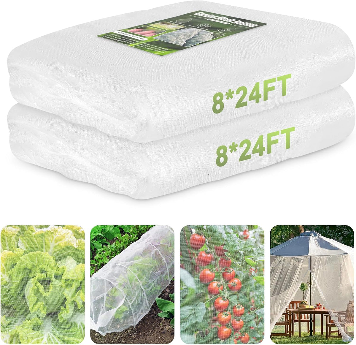 Garden Netting, 2 Pack 8x24Ft Ultra Fine Mesh Netting Pest Barrier Protection Bird Mosquito Net