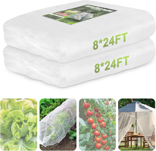 Garden Netting, 2 Pack 8x24Ft Ultra Fine Mesh Netting Pest Barrier Protection Bird Mosquito Net