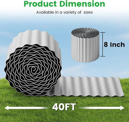 Bonviee 8” x 40’ Metal Landscape Edging Border Kit, Corrugated Garden Edging for Flower Bed, Lawn
