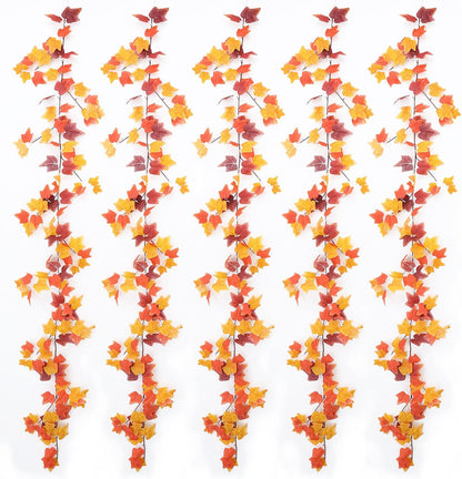 mizii 5 Packs 360" Artificial Vines Fall Ivy Garland Fake Vine Realistic Silk Leaves Faux Hanging