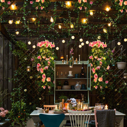 RECUTMS Hanging Flowers Artificial Rose Flower 2PCS 3.3Ft for Outdoors with 30 LED Fairy String