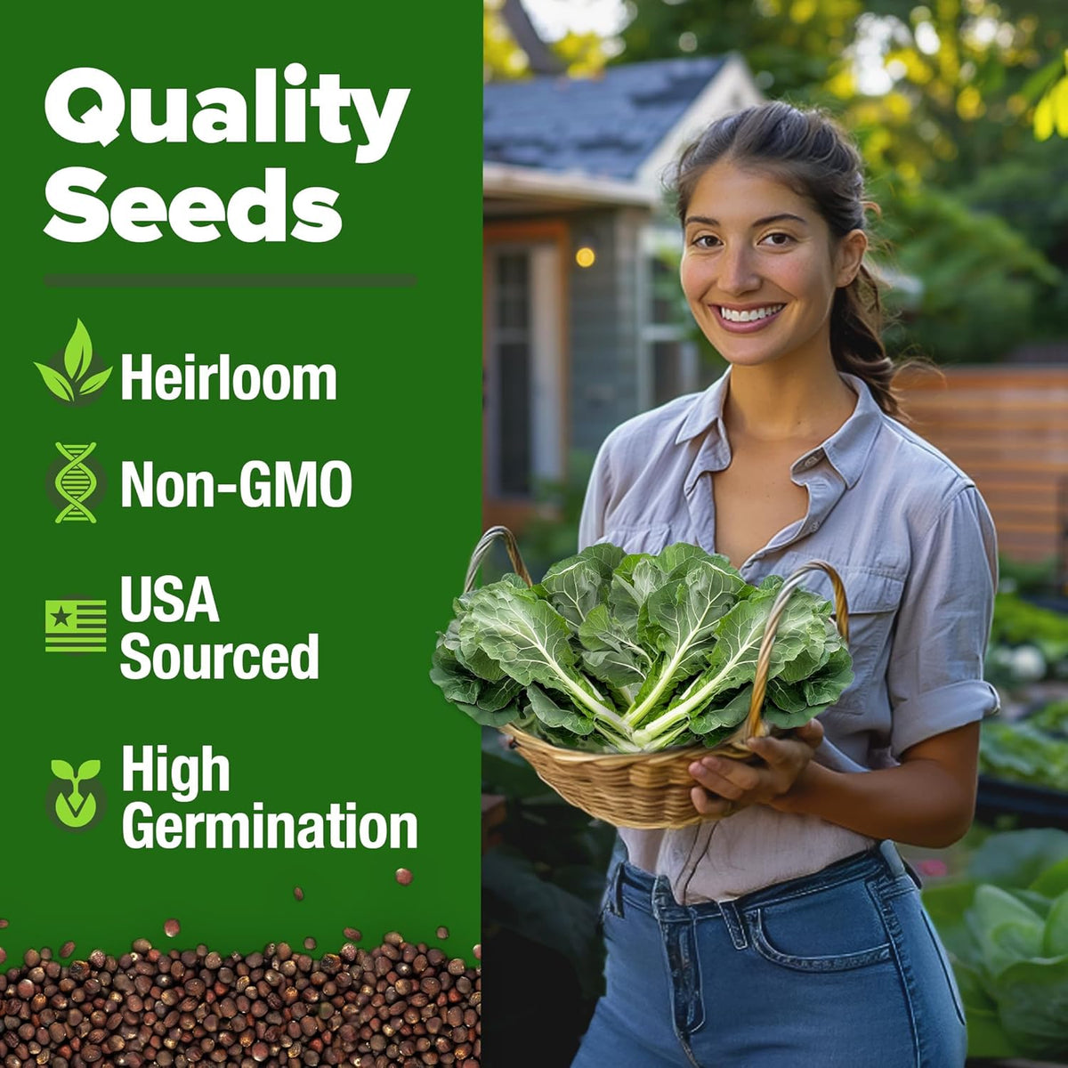 HOME GROWN Collard Green Seeds - 2 Pack - 600 Seeds for Fall Planting - High Germination