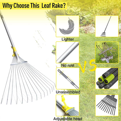 JARDINEER Adjustable Rakes for Leaves, Larger Garden Leaf Rake for Lawns Grass with 7-23"