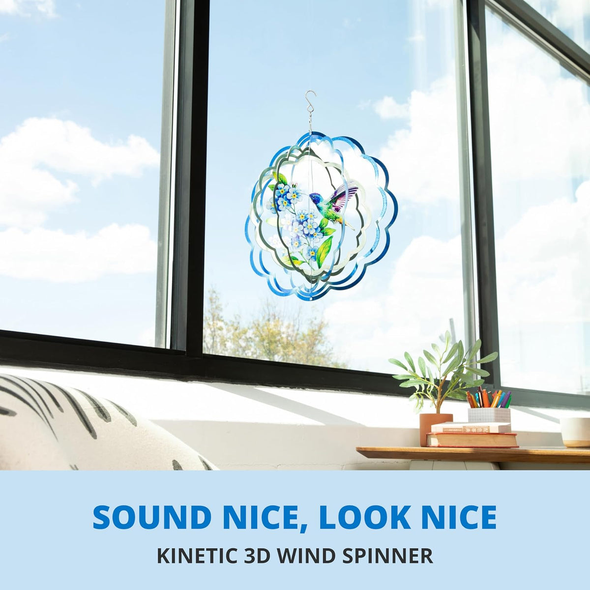VP Home Floral Hummingbird Wind Spinner - Metal Outdoor Wind Spinners for Yard and Garden Decor