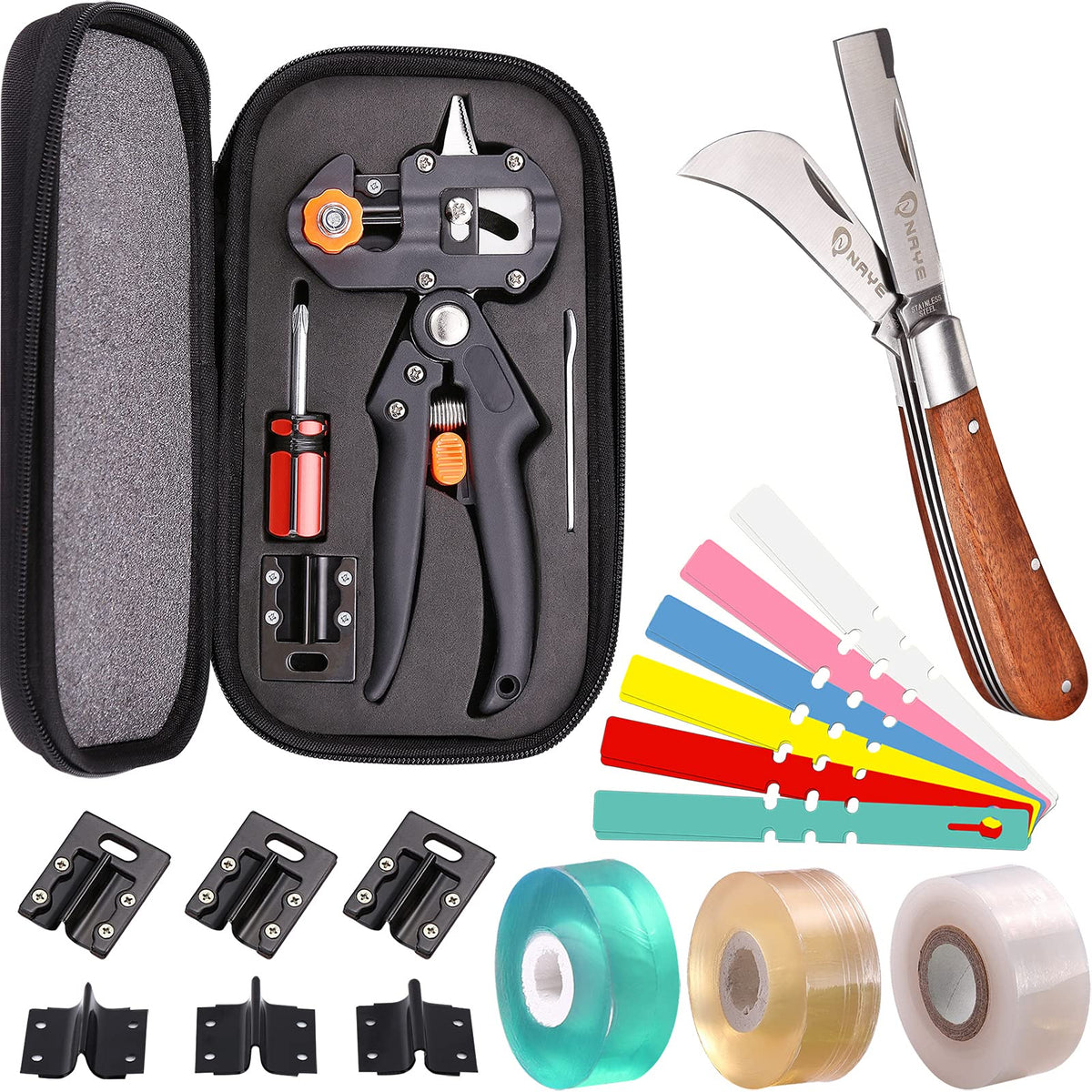 [6 Blades Enhanced] NAYE 2 in 1 Garden Grafting Tool Kit for Fruit Trees with Grafting Knife