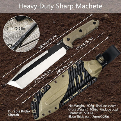 HX OUTDOORS 14 Inch Machete Camping Knife, Premium DC53 Steel Fixed Blade Knife, Kukri Gardening
