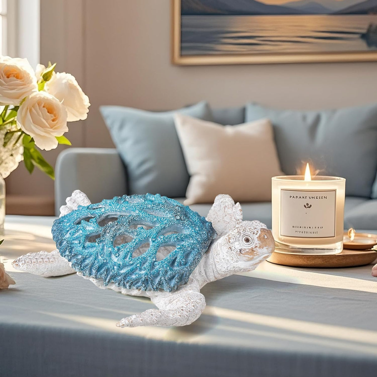 VVGIFTS Ocean Decor Sea Turtle Coral Reef Home Office Decor Sculpture Beach Coastal Tabletop Shelf