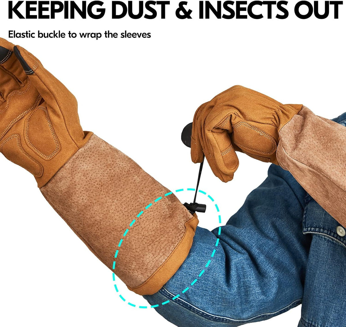 Vgo... Safety Work Gloves Men, Extended Pig Split Leather Cuff,Synthetic Leather, Rose Pruning