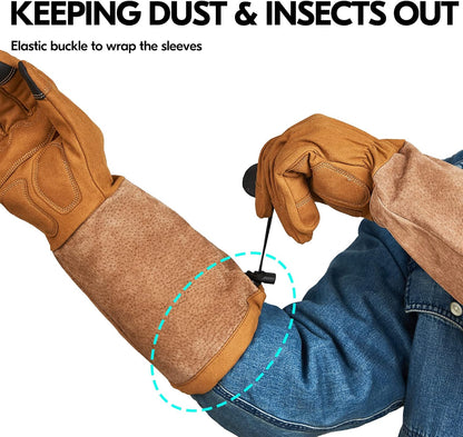 Vgo... Safety Work Gloves Men, Extended Pig Split Leather Cuff,Synthetic Leather, Rose Pruning