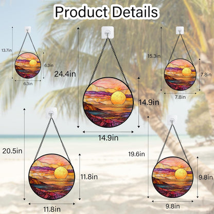 Stained Glass Window Hanging, Sparkling Sea Suncatcher Diamond Glass Panel Hangings Scenery Sun