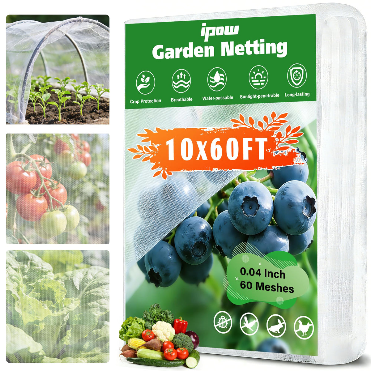 10 X 60FT Garden Mesh Netting Ultra Fine Mesh Netting Pest Barrier, Insect Bug Bird Netting for
