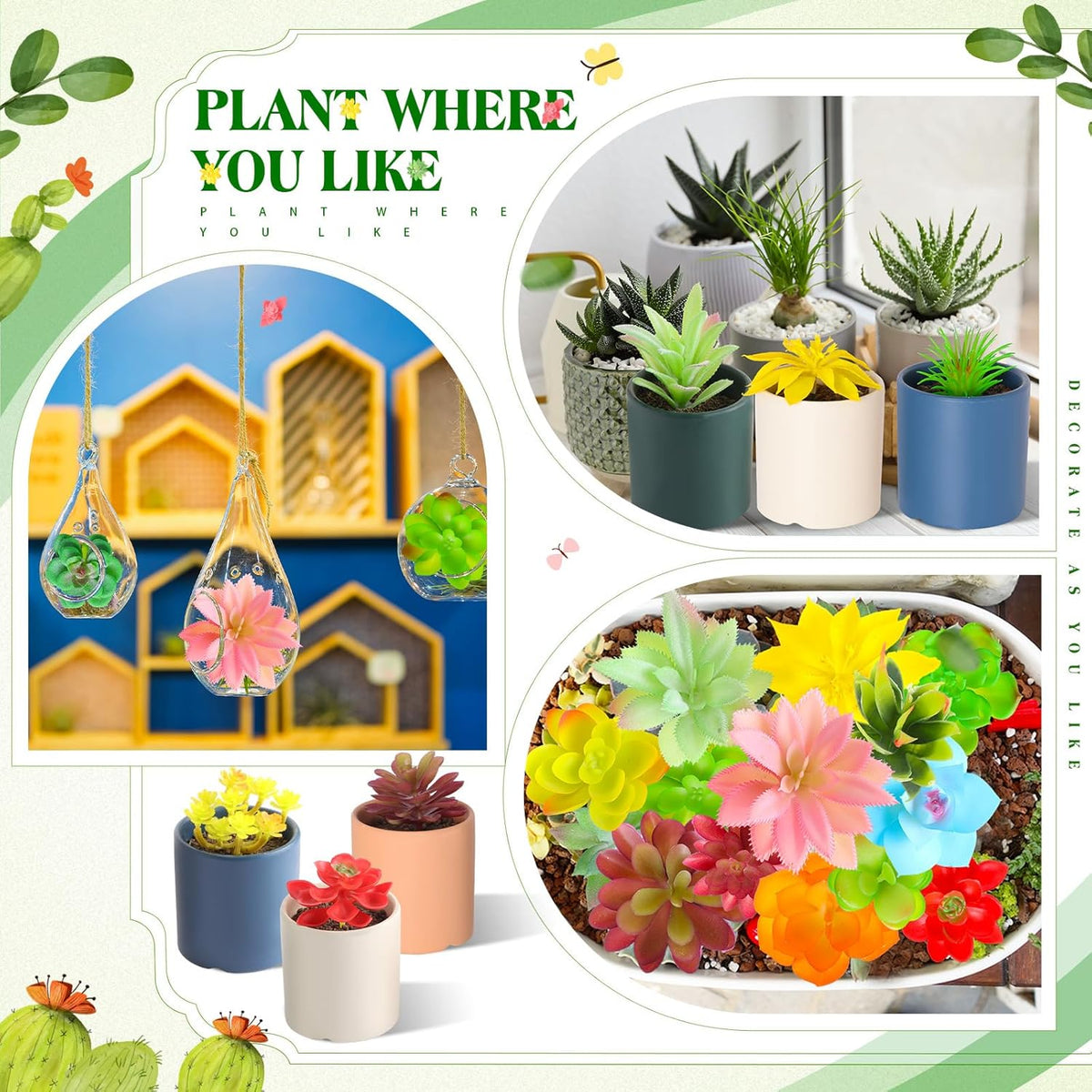 WILLBOND 50 Pcs 50 Pcs Bulk Mini Artificial Succulents Plants Assorted Unpotted Realistic Plants