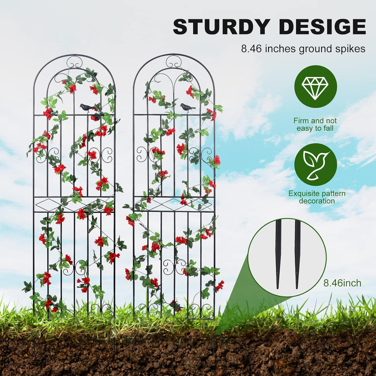 2 Pack 86.7" H x 19.7" W Metal Garden Trellis with Black Coating, Wire Lattice Grid Panel for