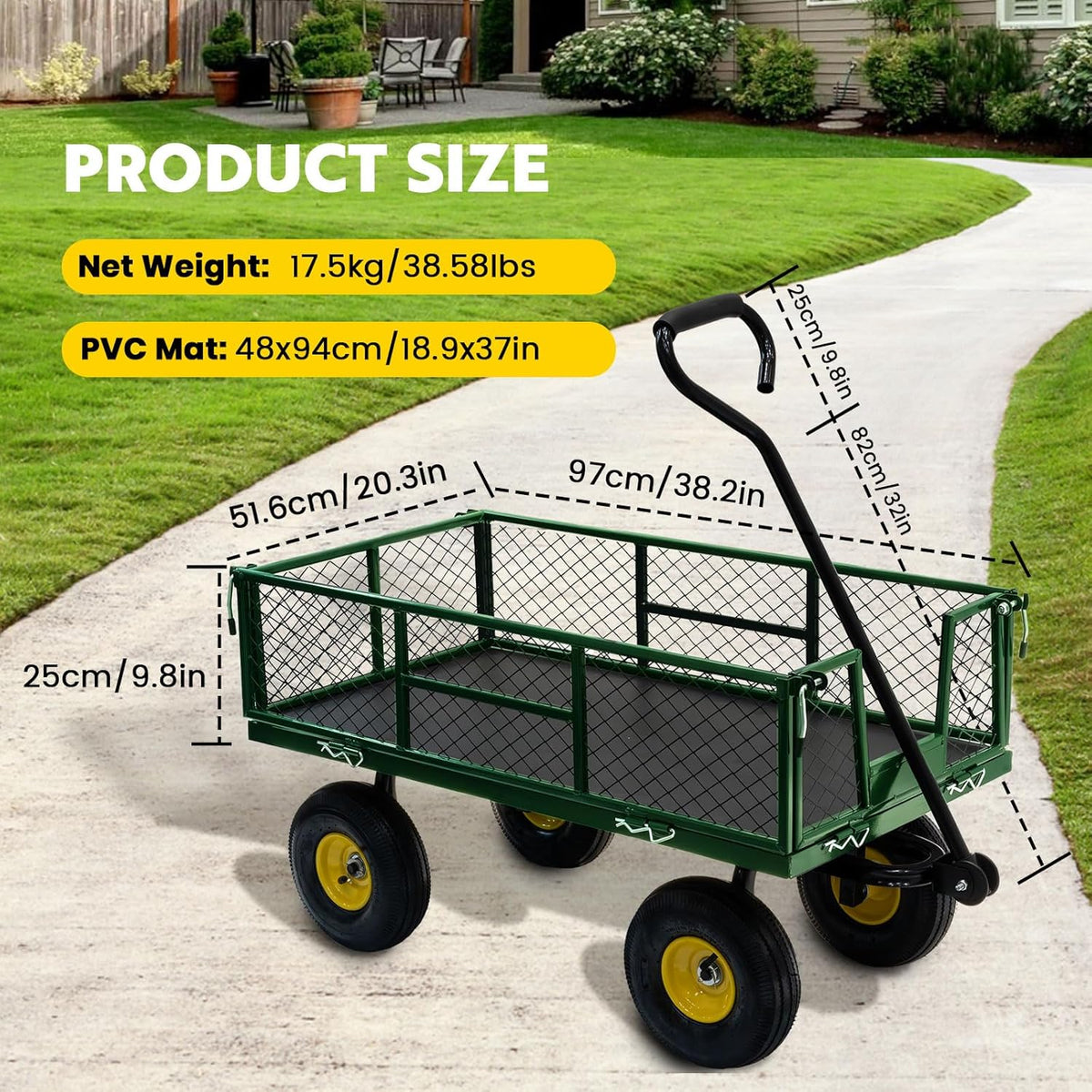 Steel Garden Cart, 2-in-1 Heavy Duty Utility Wagon 900 LBS Capacity Carts with Removable Mesh Sides