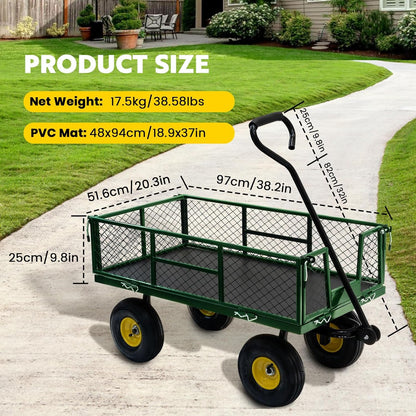Steel Garden Cart, 2-in-1 Heavy Duty Utility Wagon 900 LBS Capacity Carts with Removable Mesh Sides