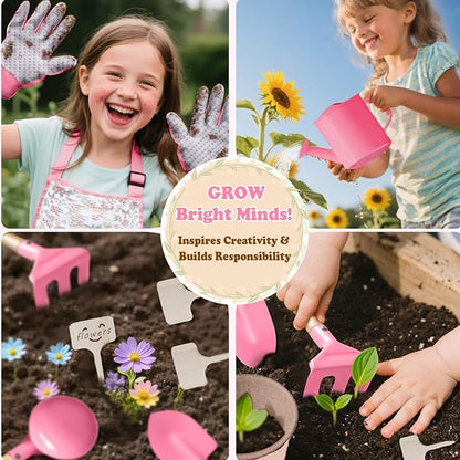 Kids Gardening Tool Set 18PCS Kids Toddler Gardening Set Includes Tote Bag Watering Can Apron Hat