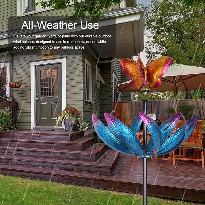 hogardeck Large Wind Spinners Outdoor, 77.6" Metal Butterfly Tulip Wind Spinner with Heavy-Duty