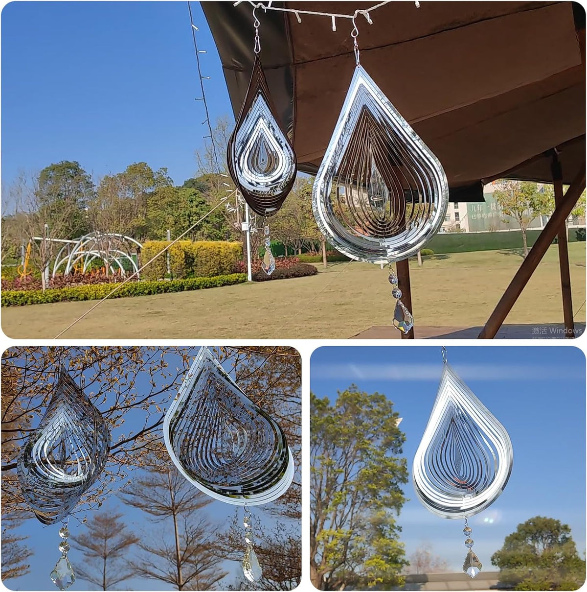 2PCS Wind Spinner 3D Stainless Steel Metal Sculptures Decorations, Water Droplets Wind Sculptures &
