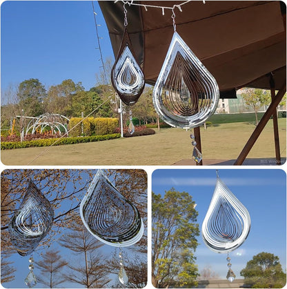 2PCS Wind Spinner 3D Stainless Steel Metal Sculptures Decorations, Water Droplets Wind Sculptures &