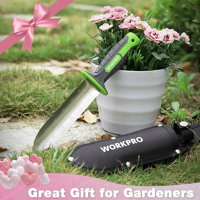 WORKPRO Hori Hori Garden Knife, 7" Stainless Steel Blade with Cutting Edge, Garden Tools with