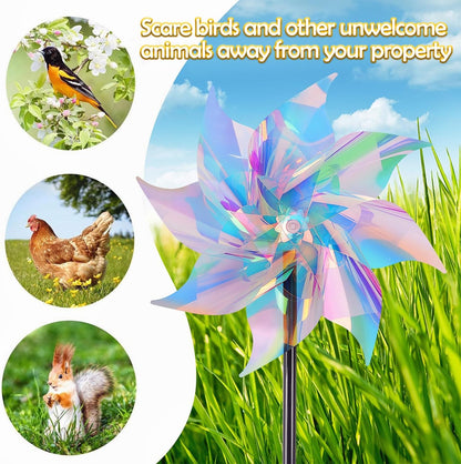 Hausse 10 Pack Reflective Pinwheels Wind Spinner, Extra Sparkly Pinwheel with Stakes, Bird