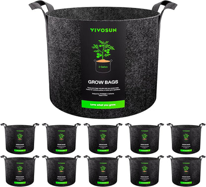 VIVOSUN 10-Pack 2 Gallon Grow Bags, Reinforced Planter Fabric Pots for Gardening Black