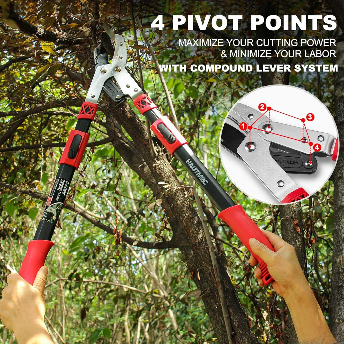 HAUTMEC Anvil Loppers for Tree Trimming Heavy Duty, Extendable 27-37'' Garden Bypass Loppers with