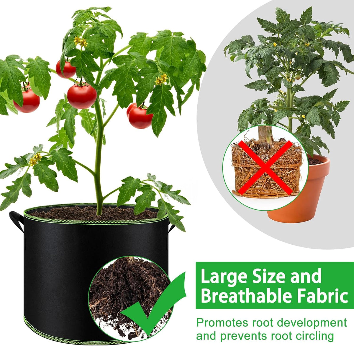 NACHLYNN 5-Pack 15 Gallon Grow Bags Thickened Nonwoven Fabric Pots Heavy Duty Aeration Fabric Pots
