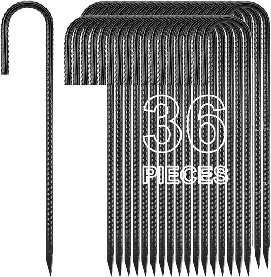 12 inches Ground Stakes 36-Pack J Hook Rebar 5/16" Diameter Tent Stakes Heavy Duty Metal Stake for