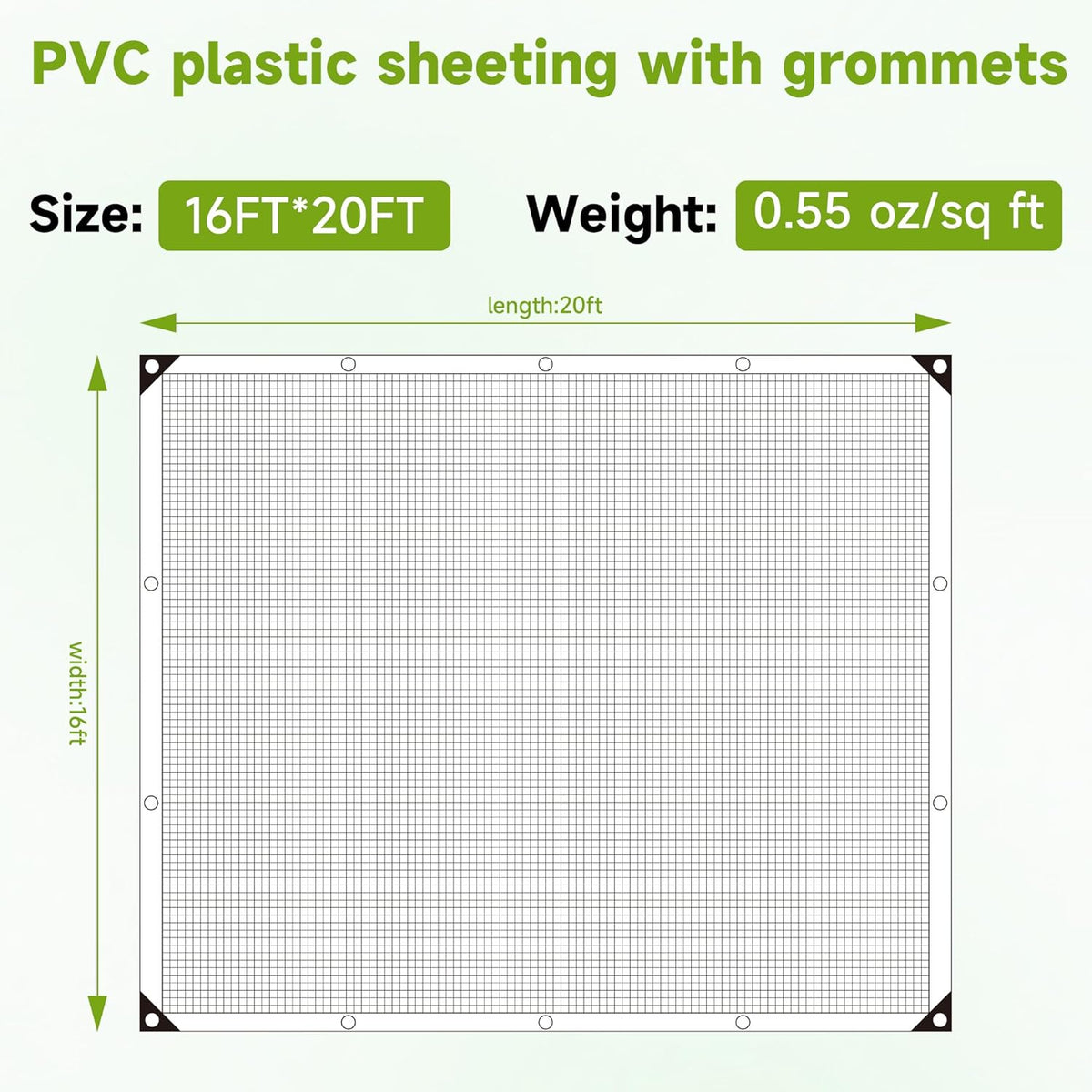 16Ftx20Ft Greenhouse Cover,Clear Plastic Tarps,16Mil Heavy Duty Waterproof tarp with UV Resistance