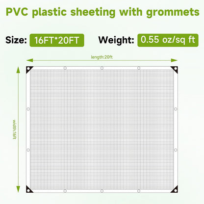 16Ftx20Ft Greenhouse Cover,Clear Plastic Tarps,16Mil Heavy Duty Waterproof tarp with UV Resistance
