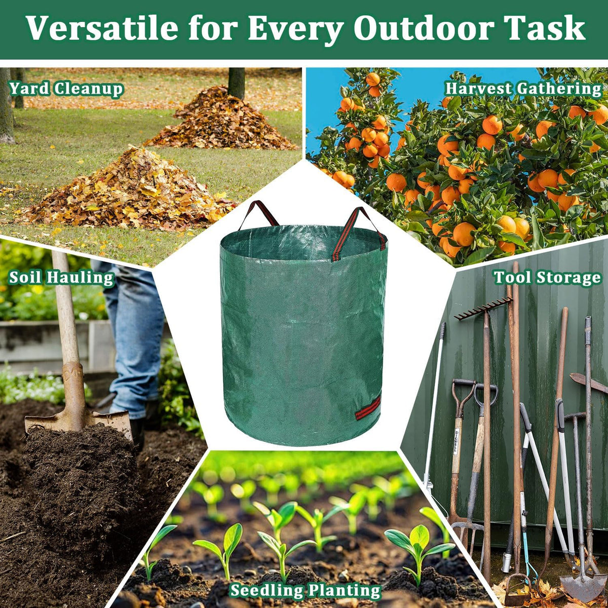 Reusable Yard Waste Bags, 3 Packs 80 Gallons Lawn and Leaf Garden Bags with Reinforced Carry